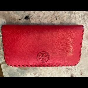 Tory Burch orange/red zip closure wallet